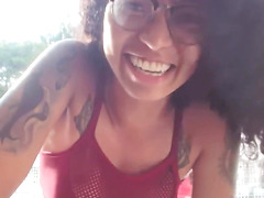 having fun on the balcony blowjob