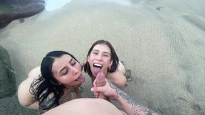 Threesome on the beach - Fucking and sucking big dick - Katty Blake