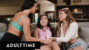 Asian women in lesbian 3-way sex with fingering and face sitting