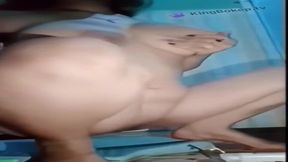 Stacked solo chick plays with herself