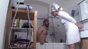 Cleaning Joschi's mouth with a soap