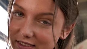 Sexy brunette babe gets fucked on the bus (censored)