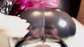 Amateur redheaded milf in latex doggystyle fucked with huge cumshot on latex - pov