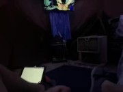 my cock got hard editing so i jerked off to myself and cum on my feet