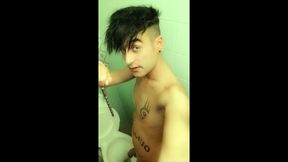 Twink Piss Through Sounding Tube at the College Bathroom - Cock Sounding