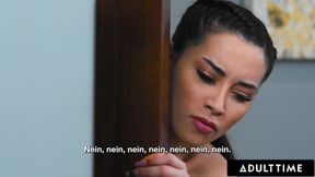 ADULT TIME - Pervy Stepdad SPANKS &amp; FUCKS STEPDAUGHTER Aria Lee For Masturbating! GERMAN SUBTITLES