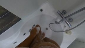 Big-Ass Black Teen's Solo Shower Footjob on Webcam