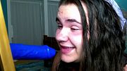 Amateur FtM Practices Blowjob Skills On Blue Dildo | Gagging On Cock