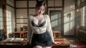 in the empty meeting room she sat on my lap and rode me until her tight asian hole was full of cum [ai]
