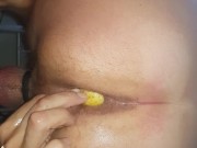Putting potato in my gaped ass