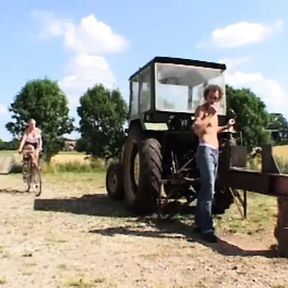 Big boobed blonde French whore fucked hard on the farm