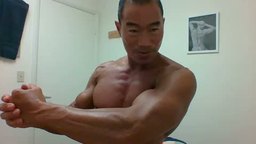 Asian Dude Gymed Flexes in Black Undies, Chats