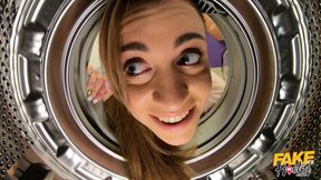 Stuck In A Washing Machine - Buxom beauty Josephine Jackson in Hotel Laundry room threesome