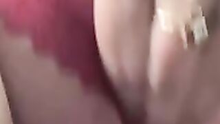 Cumming inside red mesh underwear