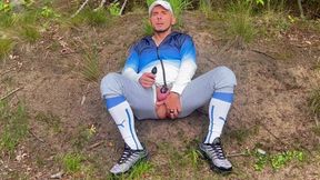 Horny Soccer Player Male-pussy Outdoor Training with Cum and Milk Enema in the Football Ki