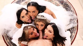 Young dude fucks five slutty brides at the same time