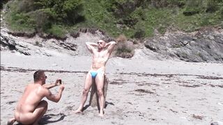 lingerie photoshoot on a naturist beach