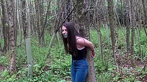 Cute Girl Ziptied To Tree