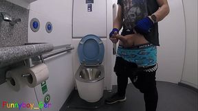Pissing, jerking off and cumming into the sink on the toilet on a moving train
