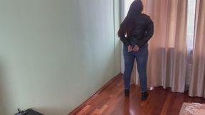 leather jacket and jeans and got gagged