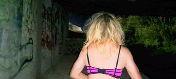 Whore Slut Blonde Outdorr Walk