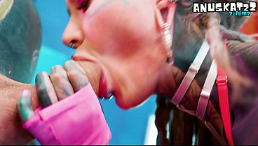 Petite Goth GF takes a hard BWC anal with big cock and sloppy head