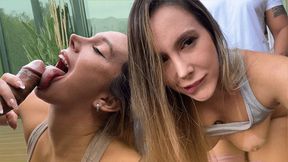 Blonde yoga instructor stuffs girl's tight butt&#x1F351; with jizz, Scarlet Benz