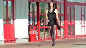 Crossdresser Sissy in very short Dress outside