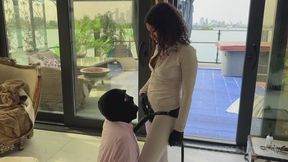 Pervy Neighbour gets pegged- Ebony Goddess Luna Law teaches her horny married neighbour a pegging lesson, ruthless strap-on with dildo sucking, Femdom brat, Ebony Female Domination (720p)