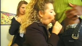 Two white and naughty college girls are banged by a black guy in their room!