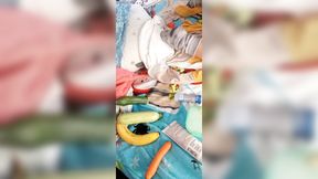 Amateur wife fingers her pussy until orgasm  Sexy mom makes breakfast &mdash;  hairy pussy &mdash;  big tits