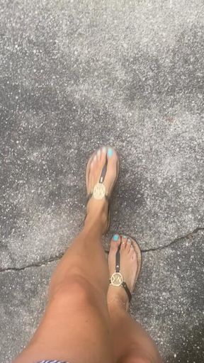Humiliating a foot loser for buying my flip flops.