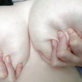 Gripping and squeezing my tits