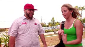 ashley jensen swallows cum after cowgirl and doggy