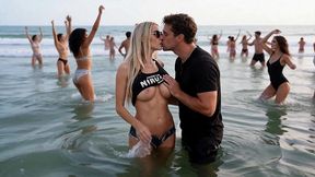 super blonde luxury babe fuck on public in beach party, double penetration, interracial, anal, (ai movie)
