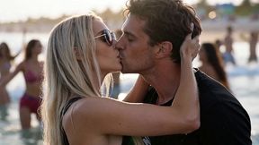 super blonde luxury babe fuck on public in beach party, double penetration, interracial, anal, (ai movie)