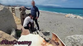 Dick Flash! Risky Blowjob on Beach: Stocking Teacher and Student Almost Caught! - MissCreamy