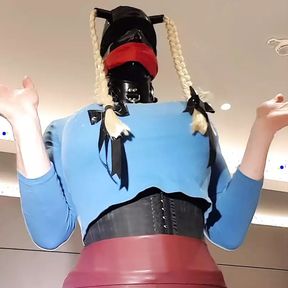 Huge tits hooded and gagged sissy slut dancing in front of her camera