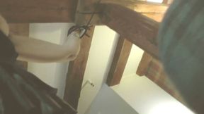 Swemature tied up in a hotel room, licked, fucked, spanked wearing fishnet stockings and thigh-high platform boots, gets a big creampie that spills out.