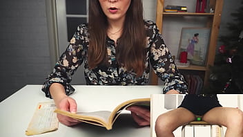 Literary orgasm from a beautiful student. Reads a book while sitting on a vibrator and tries to finish reading it...