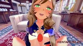 Blonde boy cums in Lisa's big tits, mouth & pussy - Genshin Impact Hentai