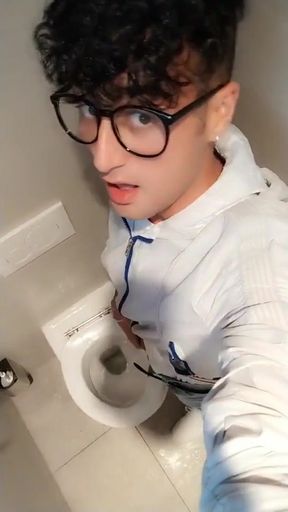 Twink with Fat Uncut Cock Piss at a Rest Stop Toilet