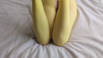 Sockjob by Girlfriend in yellow Pantyhose and White Ankle Socks