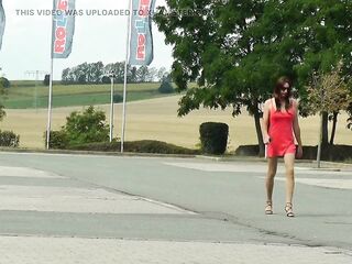 Crossdresser Sissy in Cute Costume walk Outdoors