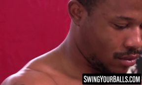 Muscular dude Chris continuously wanks his black dick to reach climax