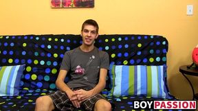 Sexy twink ass Max Morgan jerking his fat dick at home