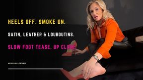 Smoking, Rubbing My Feet, Heel Tease & Glam MILF Smoking 120s on the Sofa - Miss Lulu Leather - MP4 HD