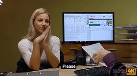 Euro babe with tight pussy drilled hard by loan officer in office