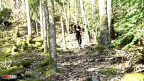 Outdoor lesbian strapon fun in a threesome