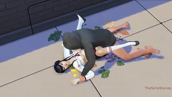 Sims 4, wicked whims, Japanese student fucked hard in public by stranger